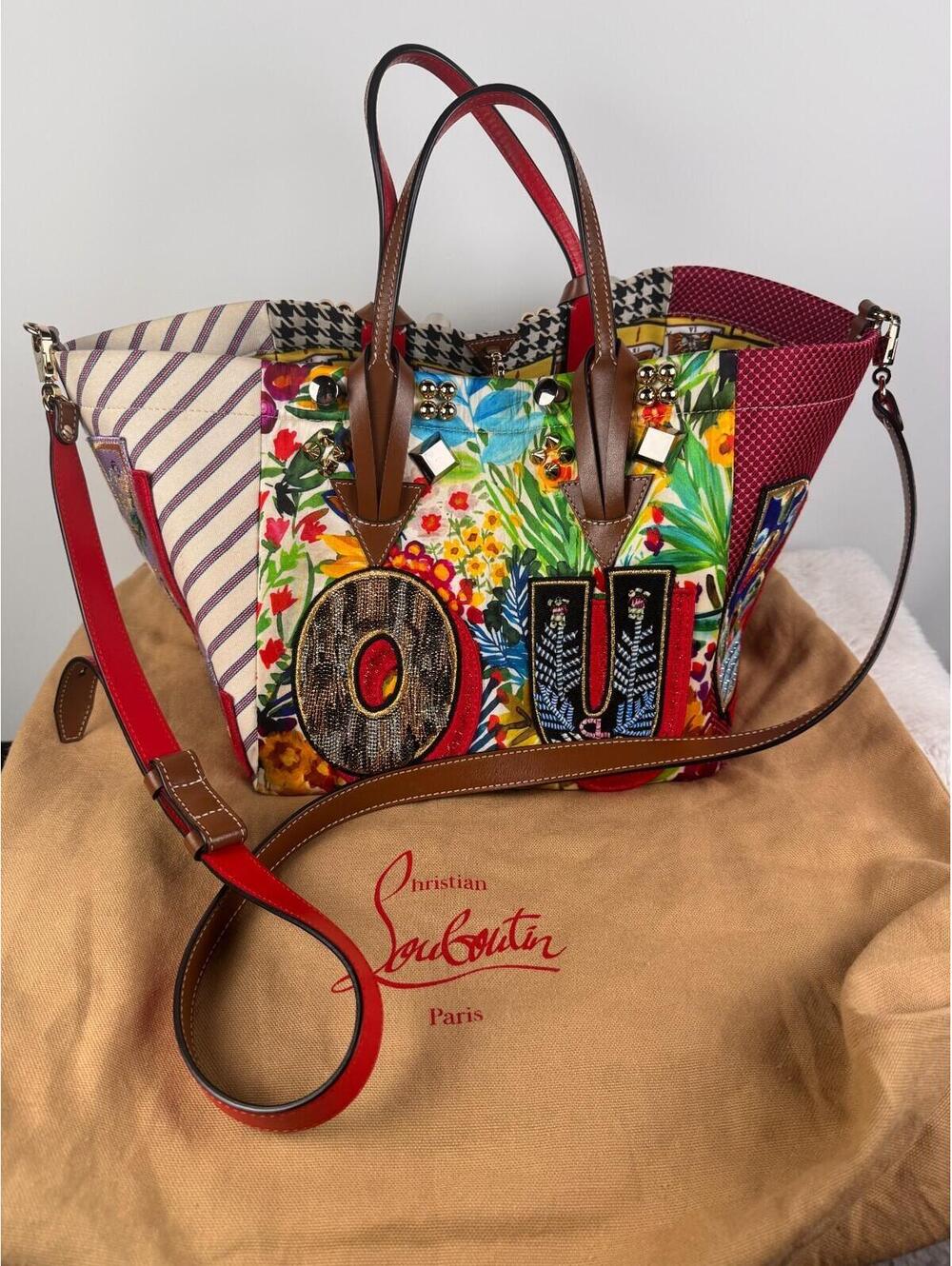 Christian Louboutin Caracaba Large Mix-Print Tote Motif Embroidered Multicolor - Picture 2 of 16